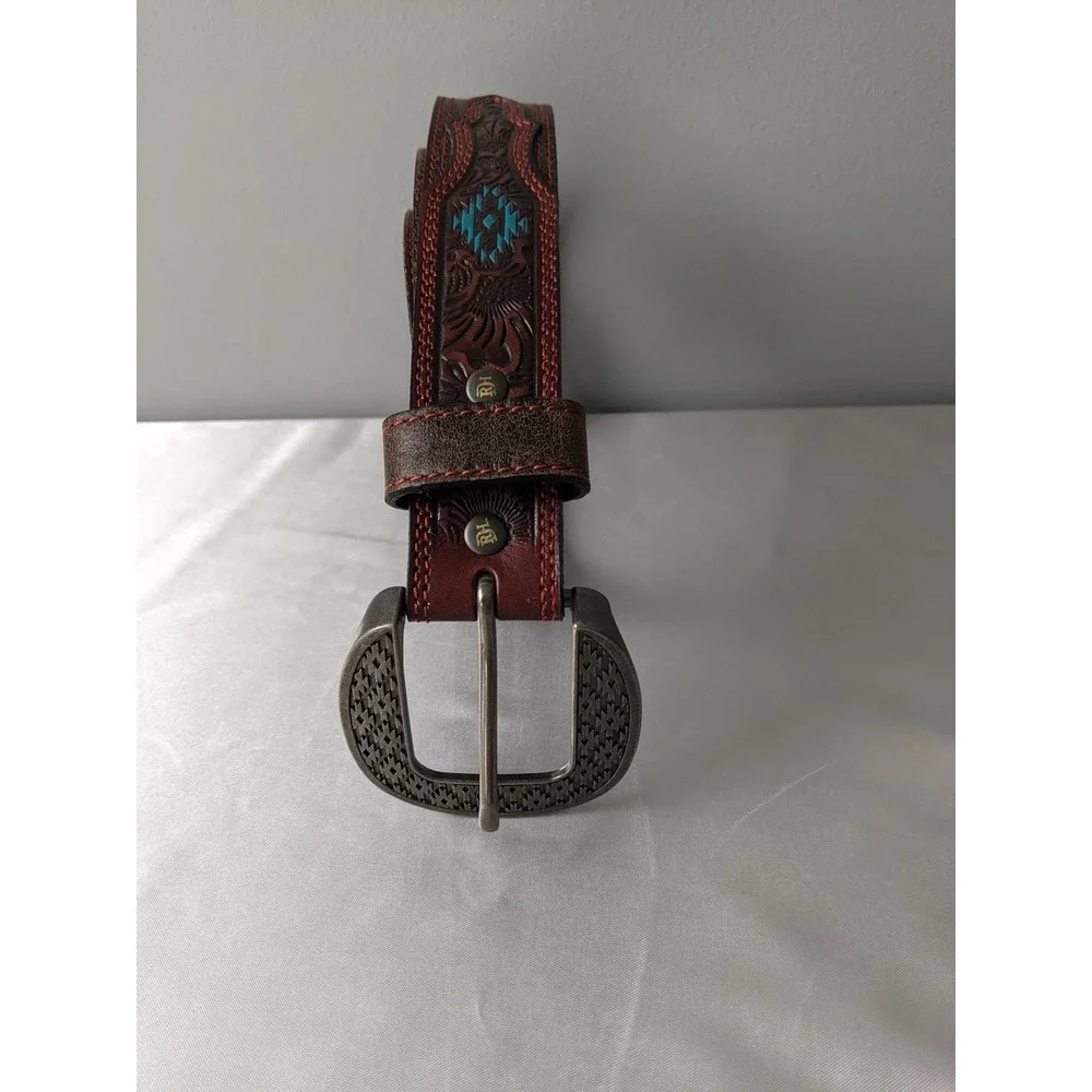 Red Dirt Hat Co Mens Tooled Leather Western Belt Aztec Southwestern Brown Sz 38